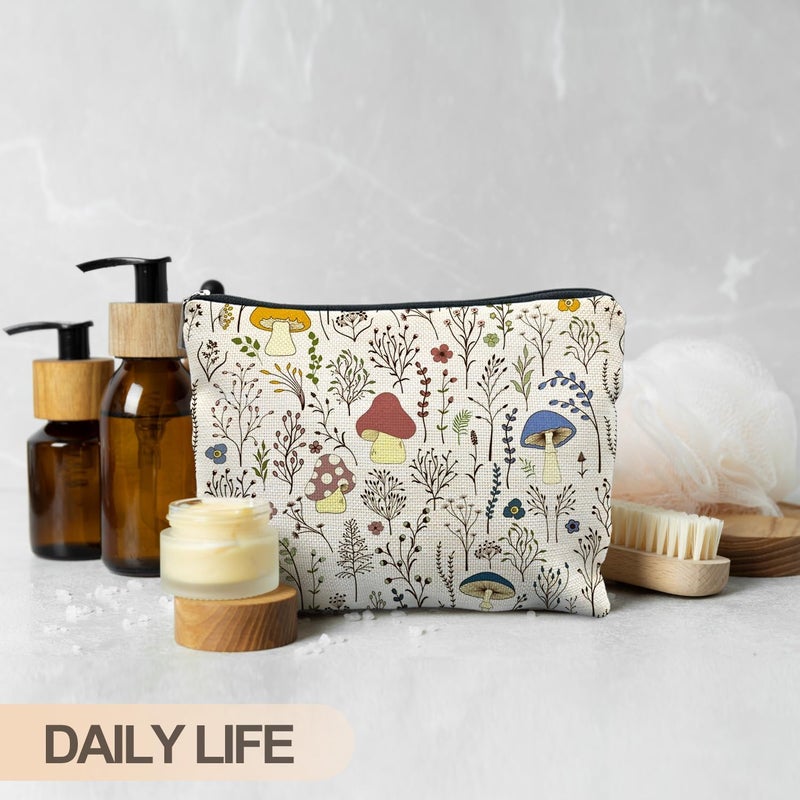 RYYCDOI Vintage Colorful Mushroom Makeup Bag, Gifts for Women Lovers, Floral Cosmetic Toiletry Bag, Accessories and Stuff - Image 4
